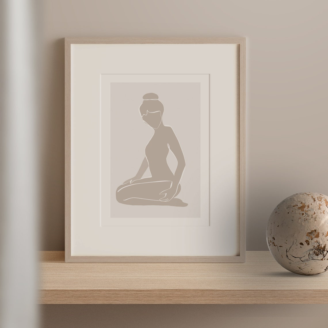 Beige Seated Woman Silhouette Modern Minimalist Figure Poster - Image 2