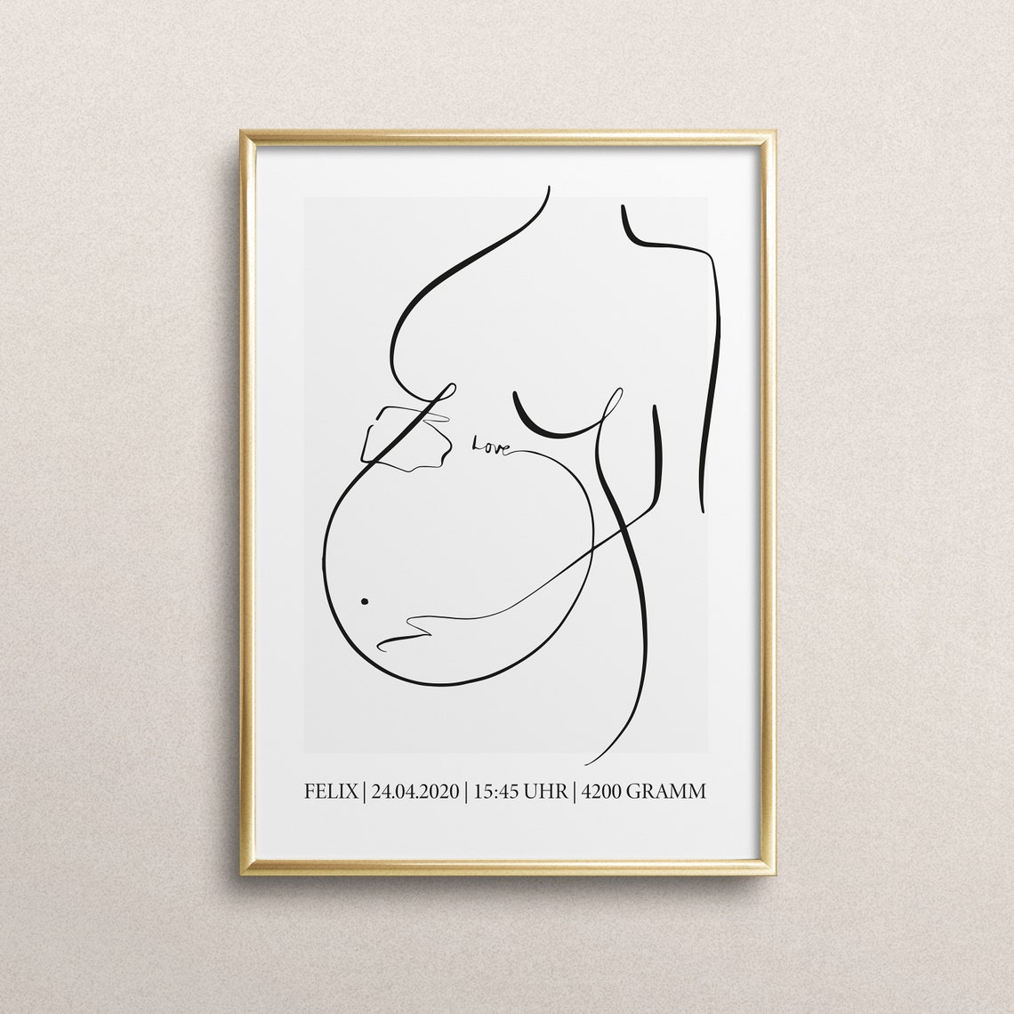 Baby Birth Stats Line Art Pregnant Belly Newborn Nursery Poster