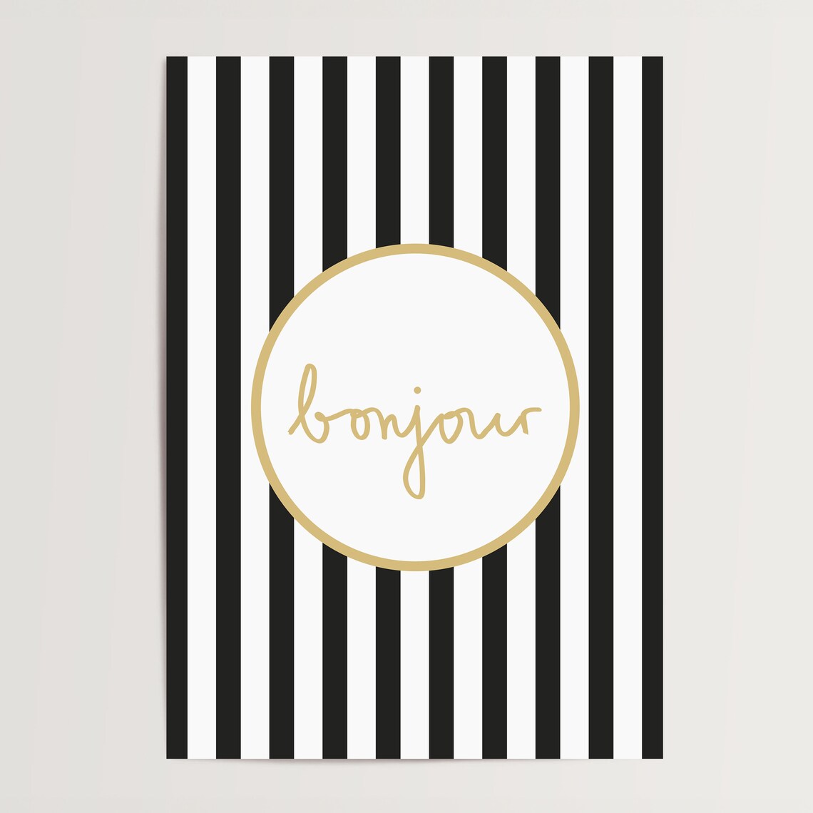 Bonjour Typography Quote Art Print, Black White Stripes - Image 4