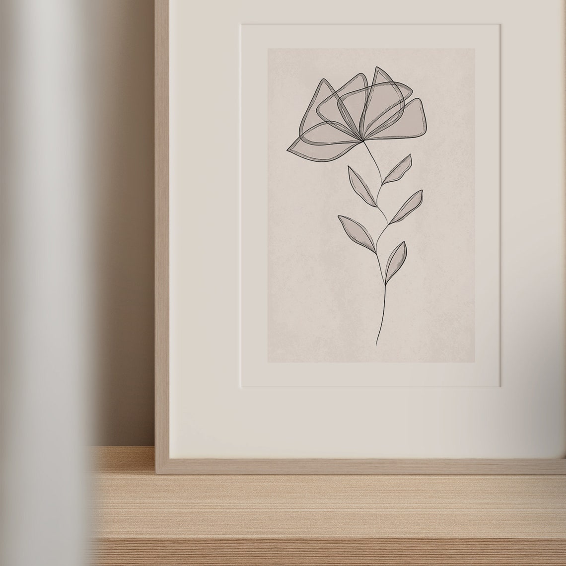 Beige Line Art Bloom Flower Botanical Minimalist Home Decor Poster - Image 2