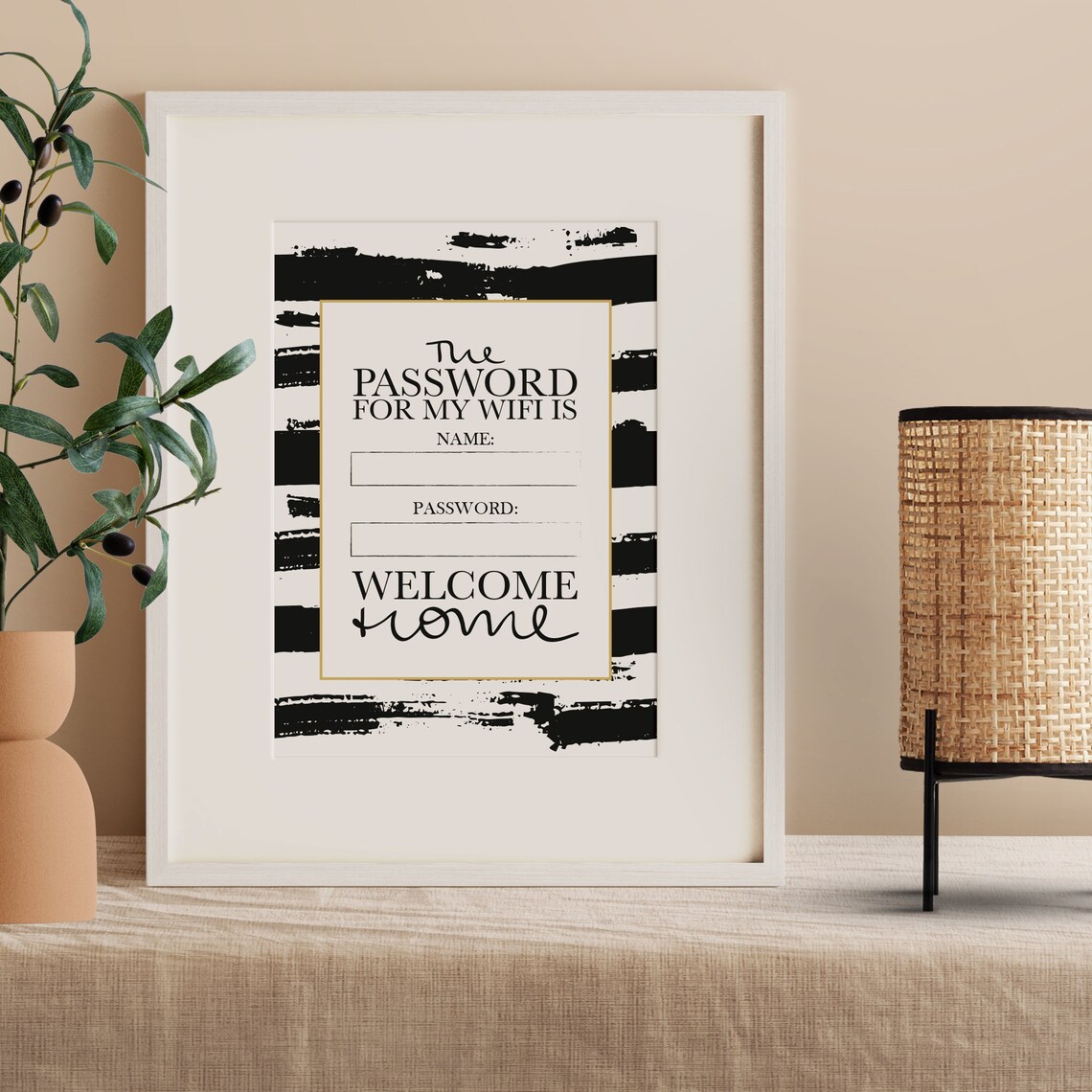 My Wifi Password Fill In Guest Sign Black White Stripe Poster - Image 2