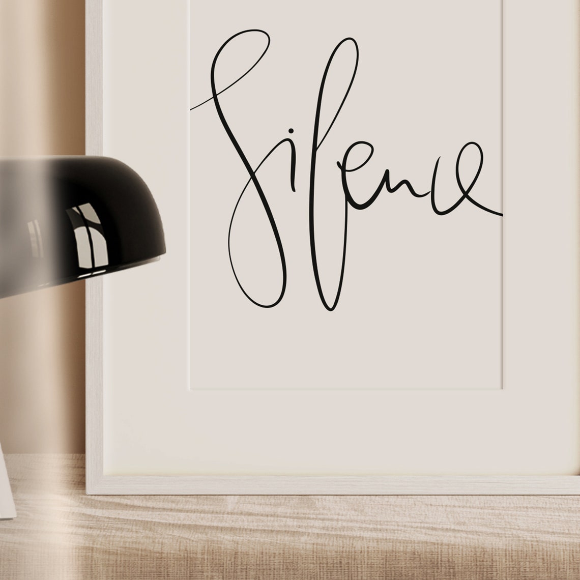Silence Elegant Script Minimalist Black White Calligraphy Poster - Image 2