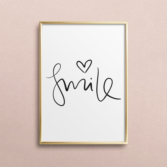 Smile Typography Quote Art Print, Happy Life