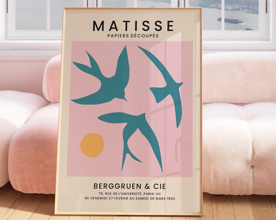 Henri Matisse Birds Print Pink And Blue Nature Animals Modern Posters Gift For Friend Living Room Bedroom Wall Hanging