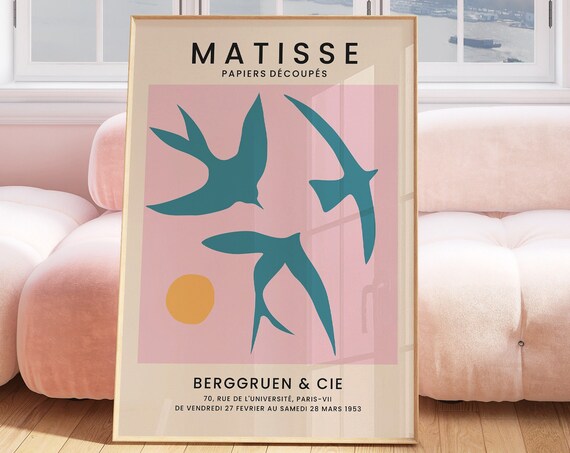 Henri Matisse Three Birds Pink Blue Abstract Gallery Art Poster