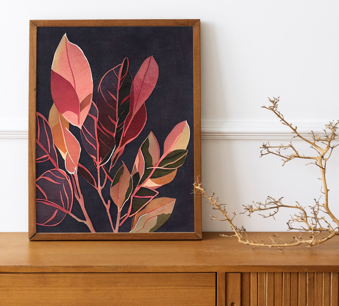 Colorful Autumn Leaves on a Black Background Botanical Poster