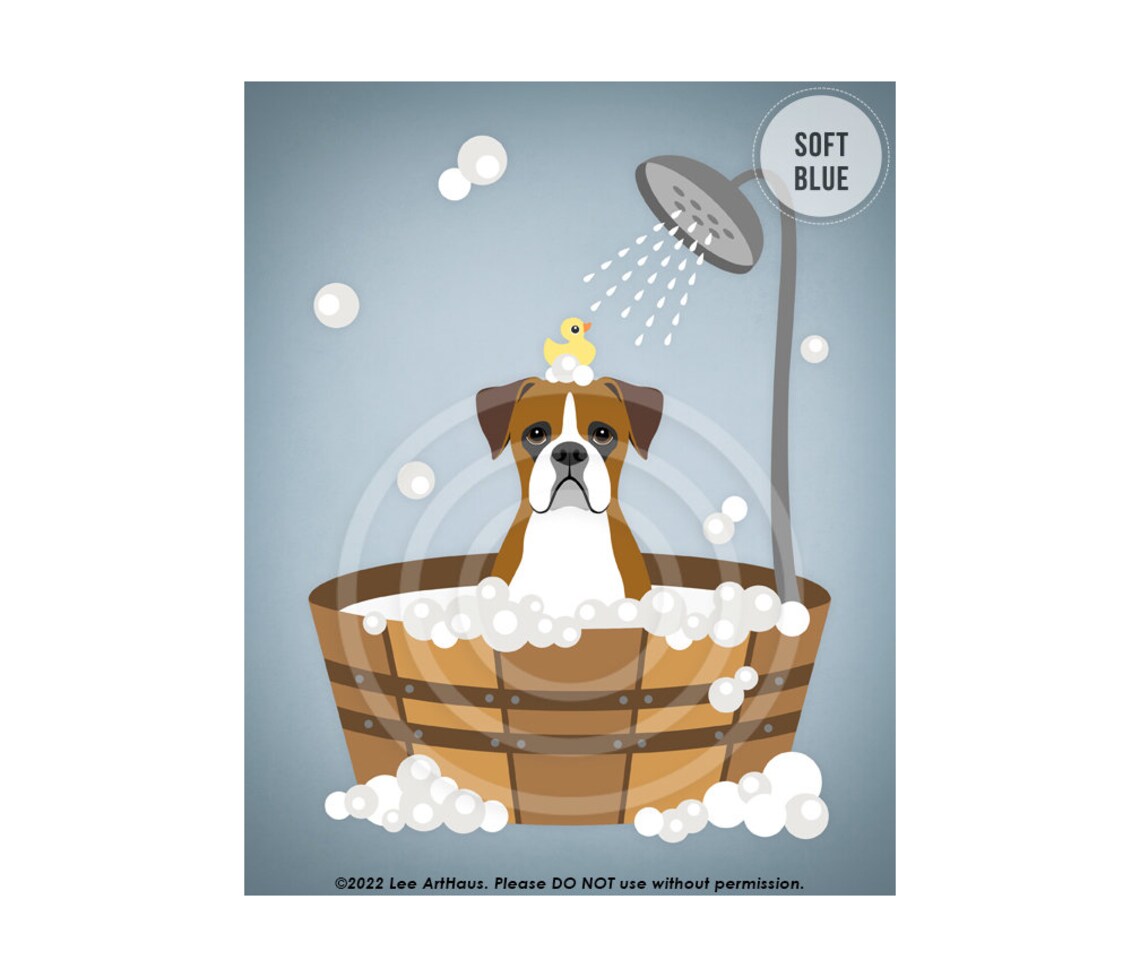 45dp Dog Prints Brown Boxer Dog In Wooden Tub Wall Art Bathroom Art Boxer Print Bath Print Dog Drawing Dog Art Pet Portrait - Image 2