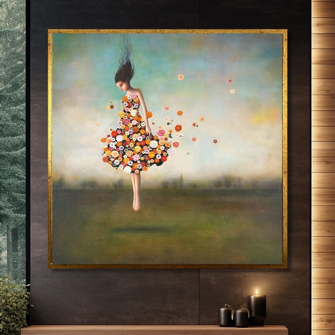 Whimsical Girl In Flower Dress, Surreal Art