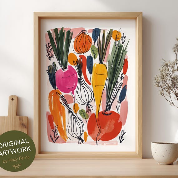 Vegetable Art Print Colorful Gouache Style Botanical Kitchen Wall Poster 85