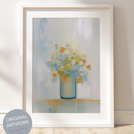Hydrangea Pastel Floral Painting Boho Botanical Print