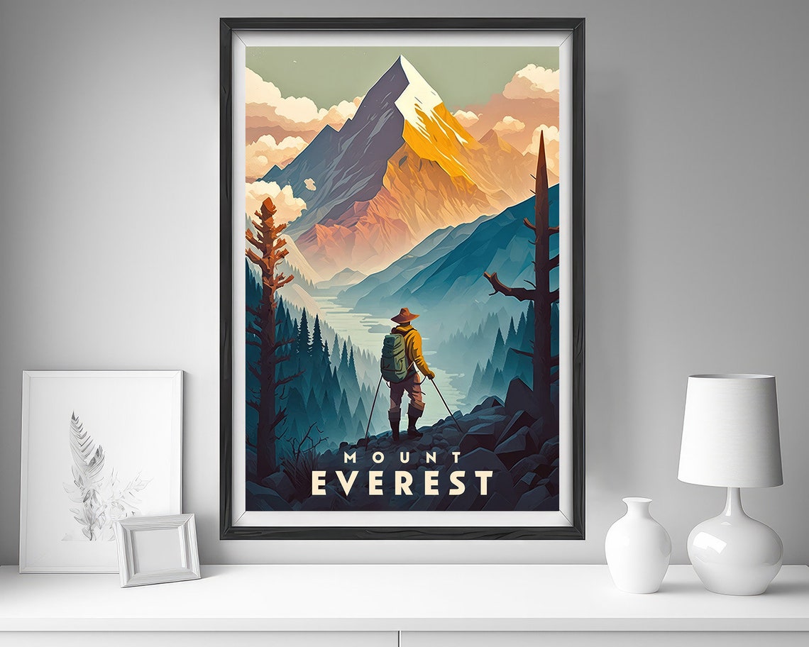 Mount Everest Travel Poster Everest Wall Art Print Mt Everest Painting Himalayas Travel Art Poster Mt Everest Painting Home Decor - Image 4