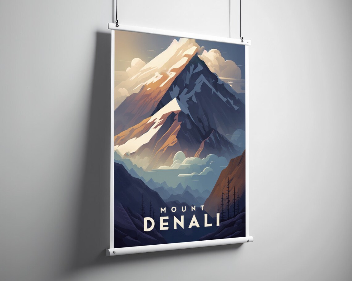 Mount Denali Alaska Snow Capped Peak Sunrise Vintage Travel Poster - Image 3