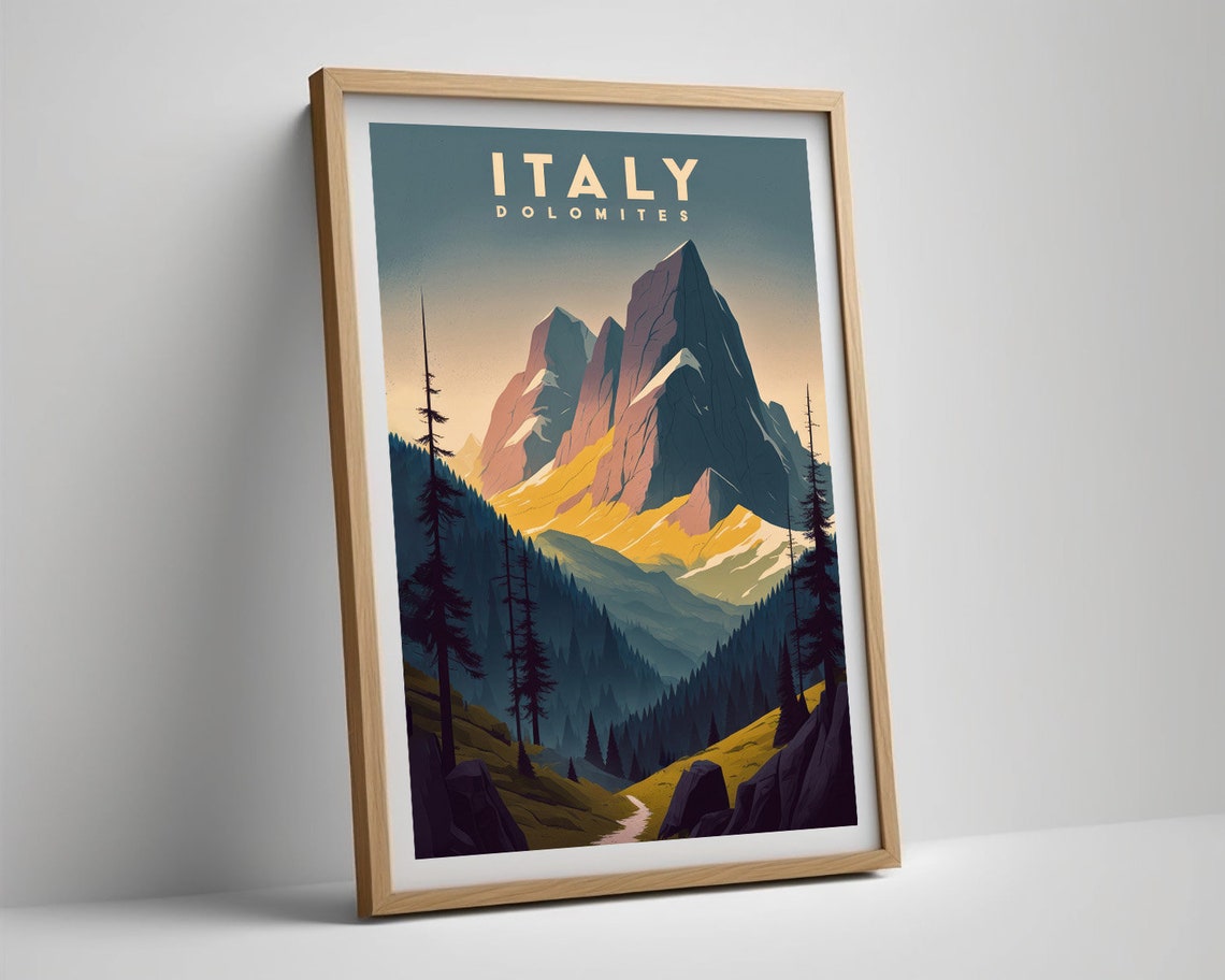 Italy Dolomites Alpine Peaks Dusk Mountain Retro Travel Poster - Image 5