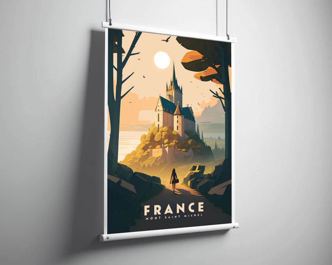 France Mont Saint Michel Travel Poster France Mont Saint Michel Wall Art Print France Painting Illustration France Watercolor Art - Image 4