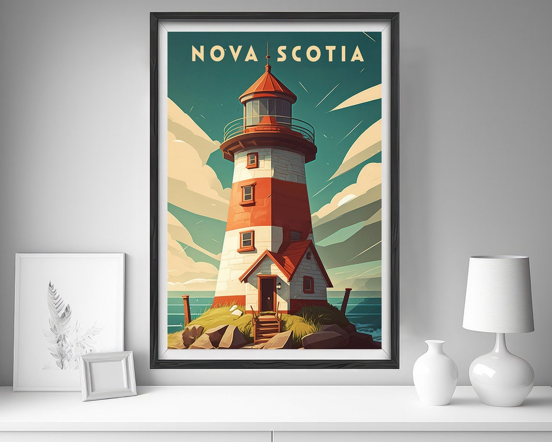 Nova Scotia Red White Lighthouse Coastal Vintage Travel Poster - Image 4