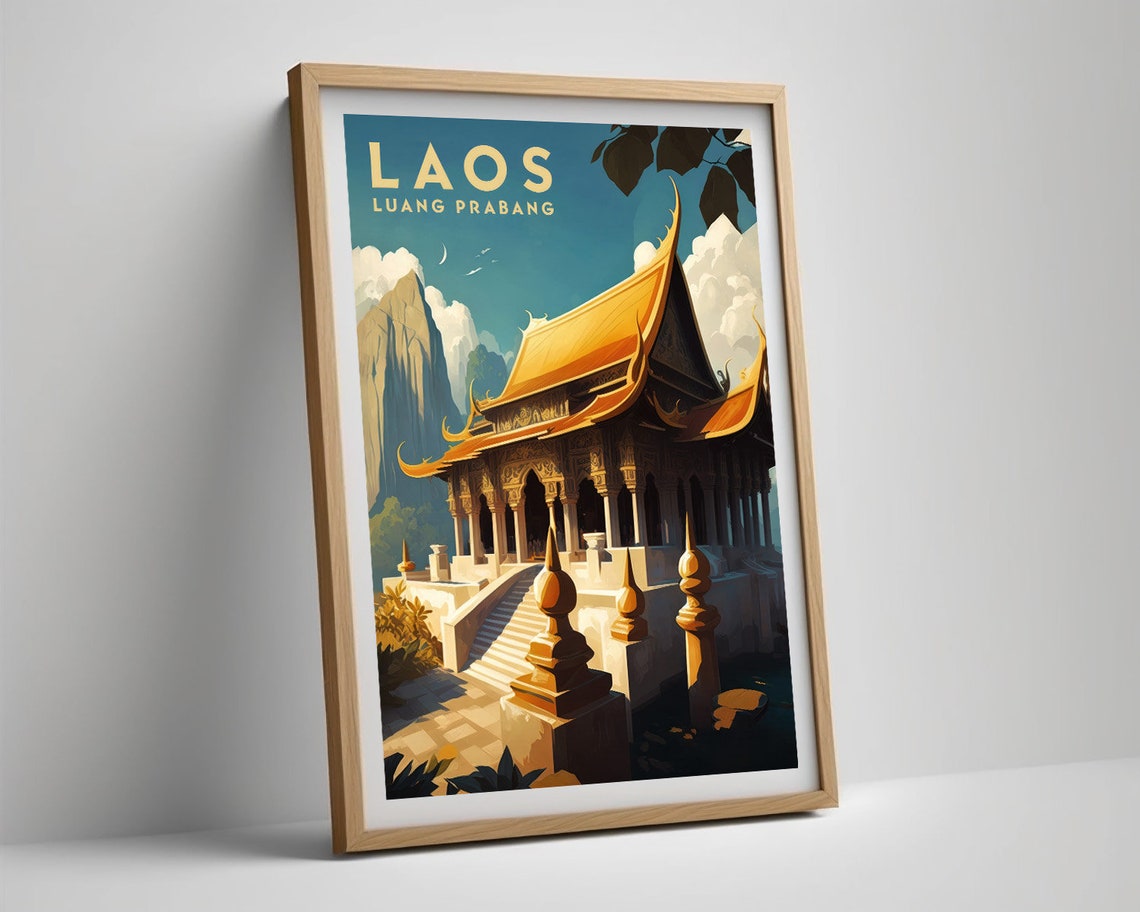 Laos Luang Prabang Golden Temple Buddhist Architecture Travel Poster - Image 5