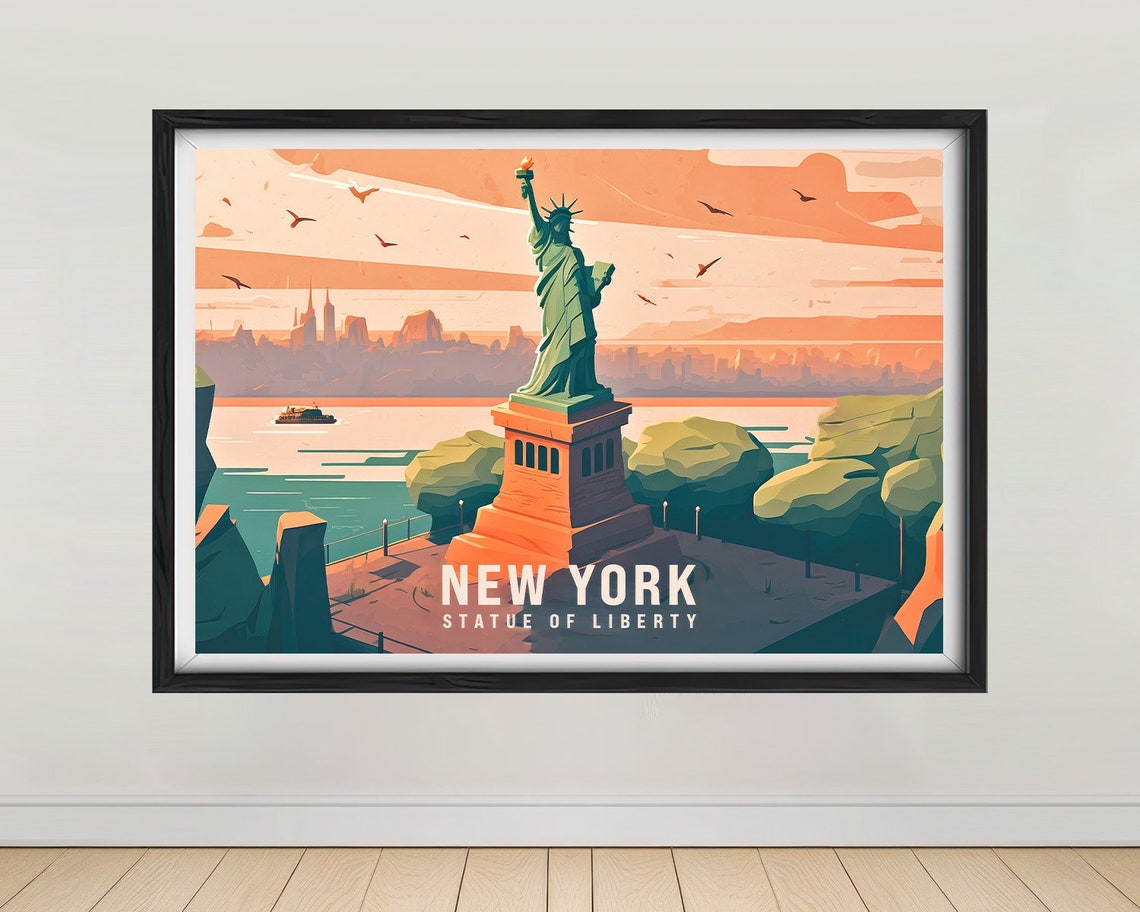 New York Usa Travel Poster New York Wall Art Print Statue Of Liberty Painting Nyc Travel Art Poster New York Wall Art Home Decor