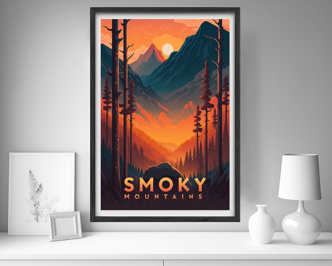 Great Smoky Mountains Sunset Pine Forest Retro Travel Poster - Image 4