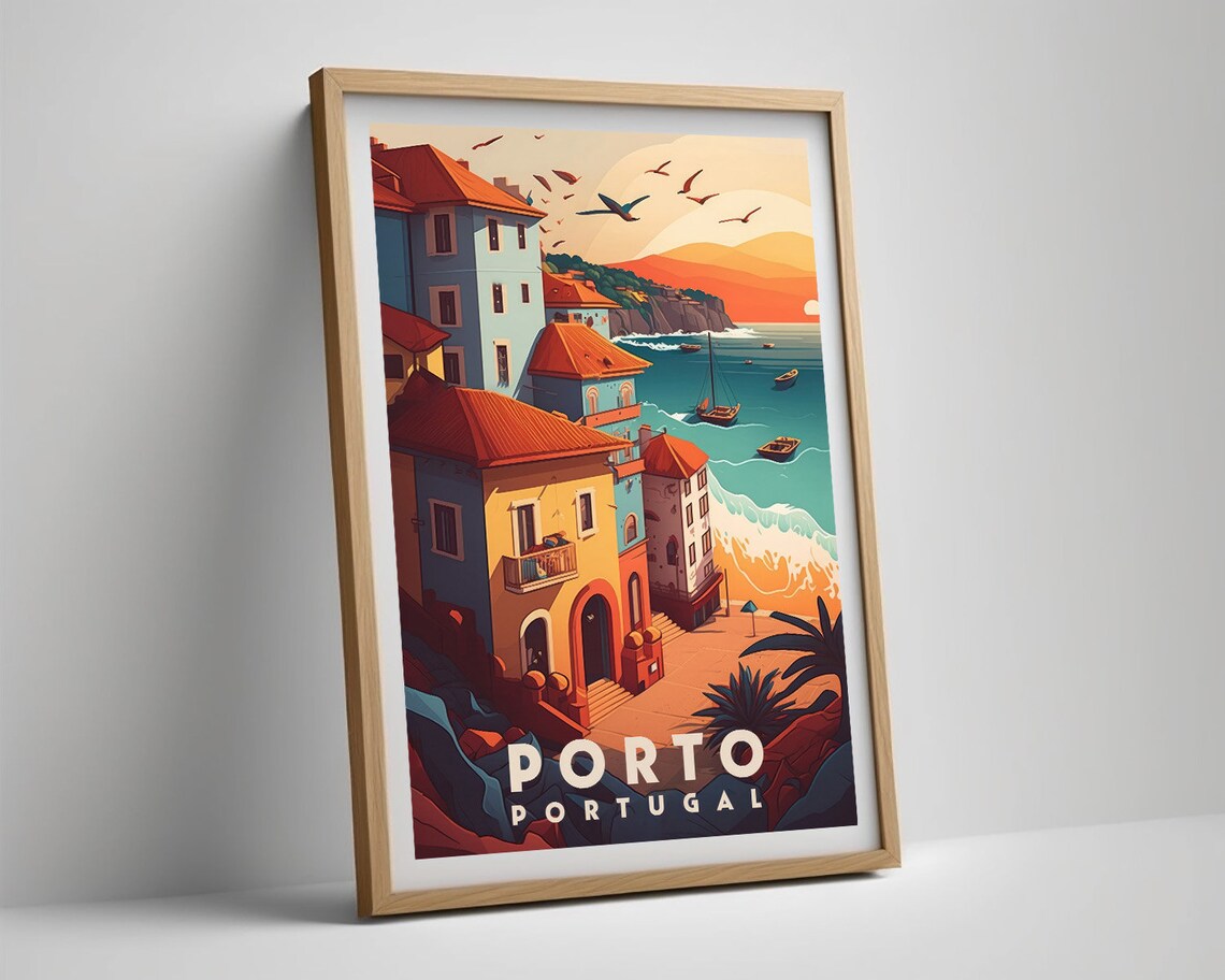 Porto Portugal Coastal Old Town Harbor Sunset Vintage Travel Poster - Image 5