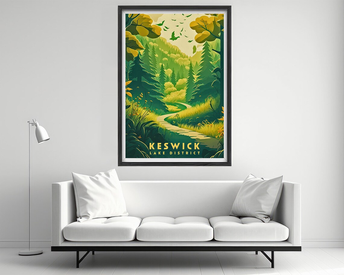 Keswick Lake District Forest Path Woodland Walk Travel Poster - Image 2