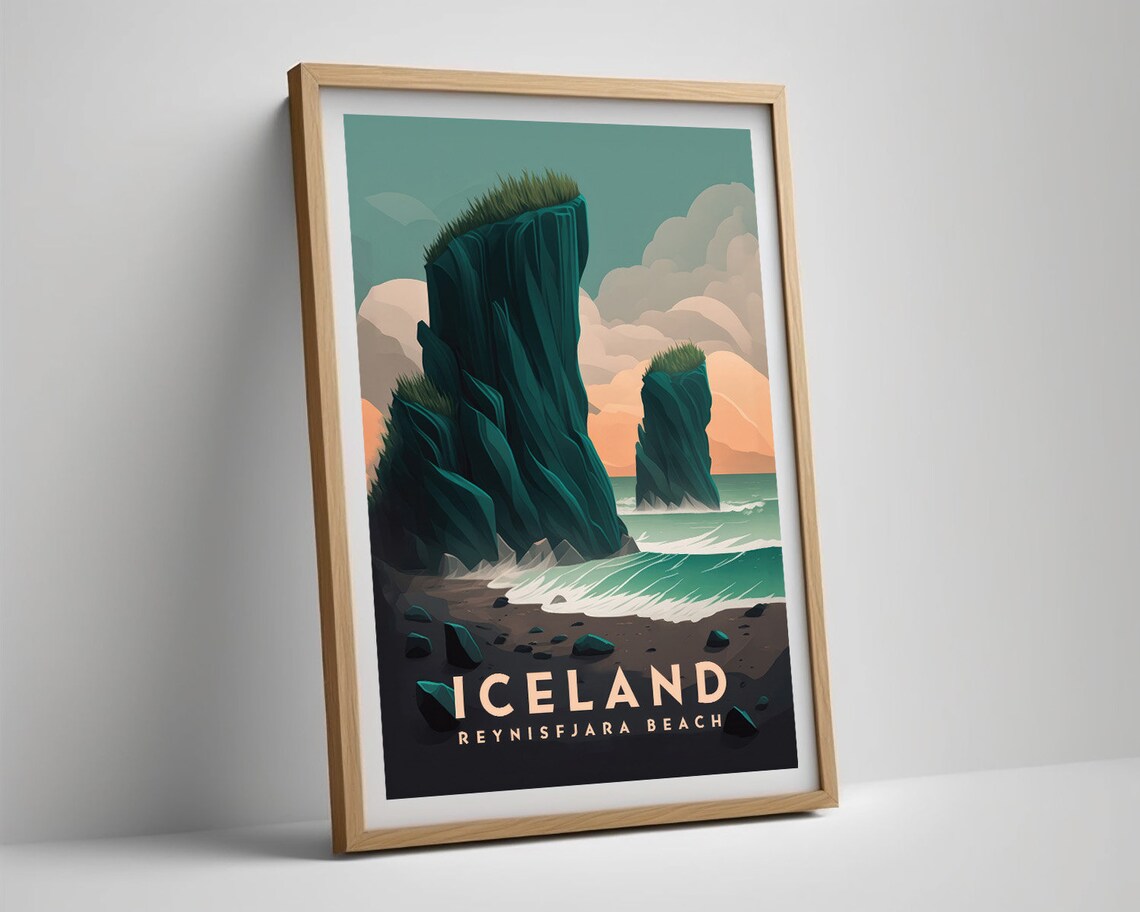 Iceland Reynisfjara Beach Travel Poster, Watercolor - Image 5