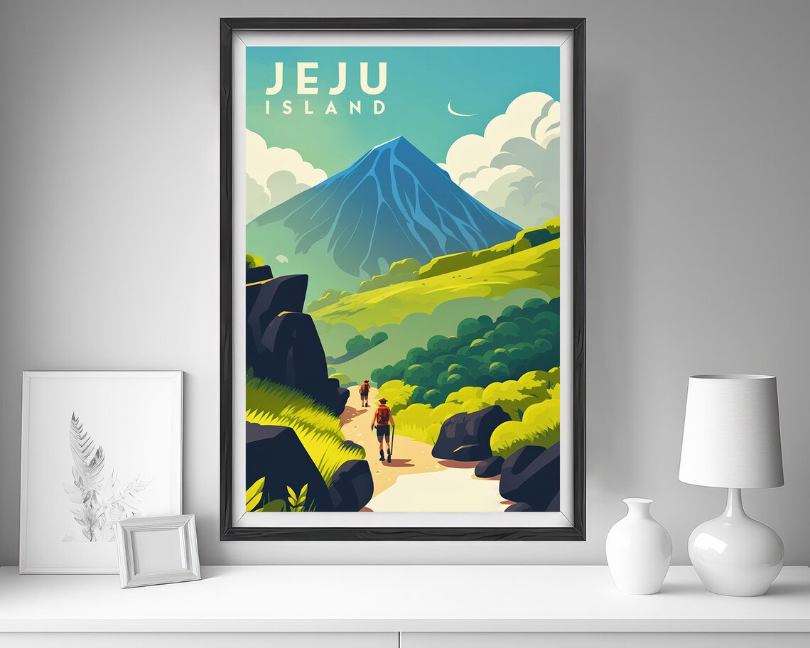 Jeju Island Korea Volcano Mountain Hiking Trail Scenic Travel Poster - Image 4