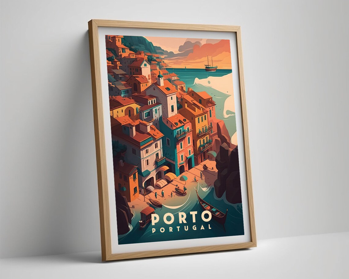 Porto Portugal Colorful Riverside Old Town Sunset Travel Poster - Image 5