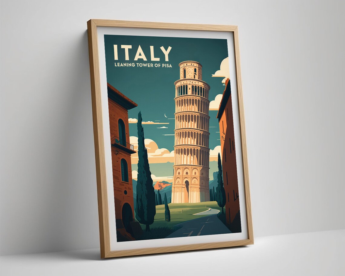 Italy Leaning Tower of Pisa Sunny Historic Old Town Travel Poster - Image 5