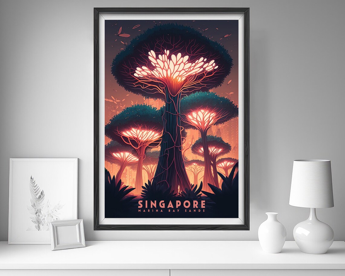 Singapore Supertrees Vintage Travel Poster Glowing Garden Night - Image 4