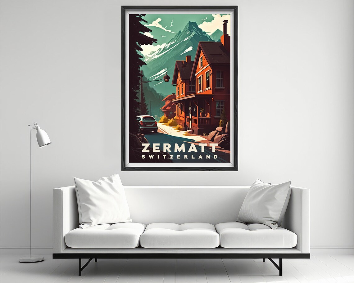 Zermatt Switzerland Matterhorn Village Street Vintage Travel Poster - Image 2