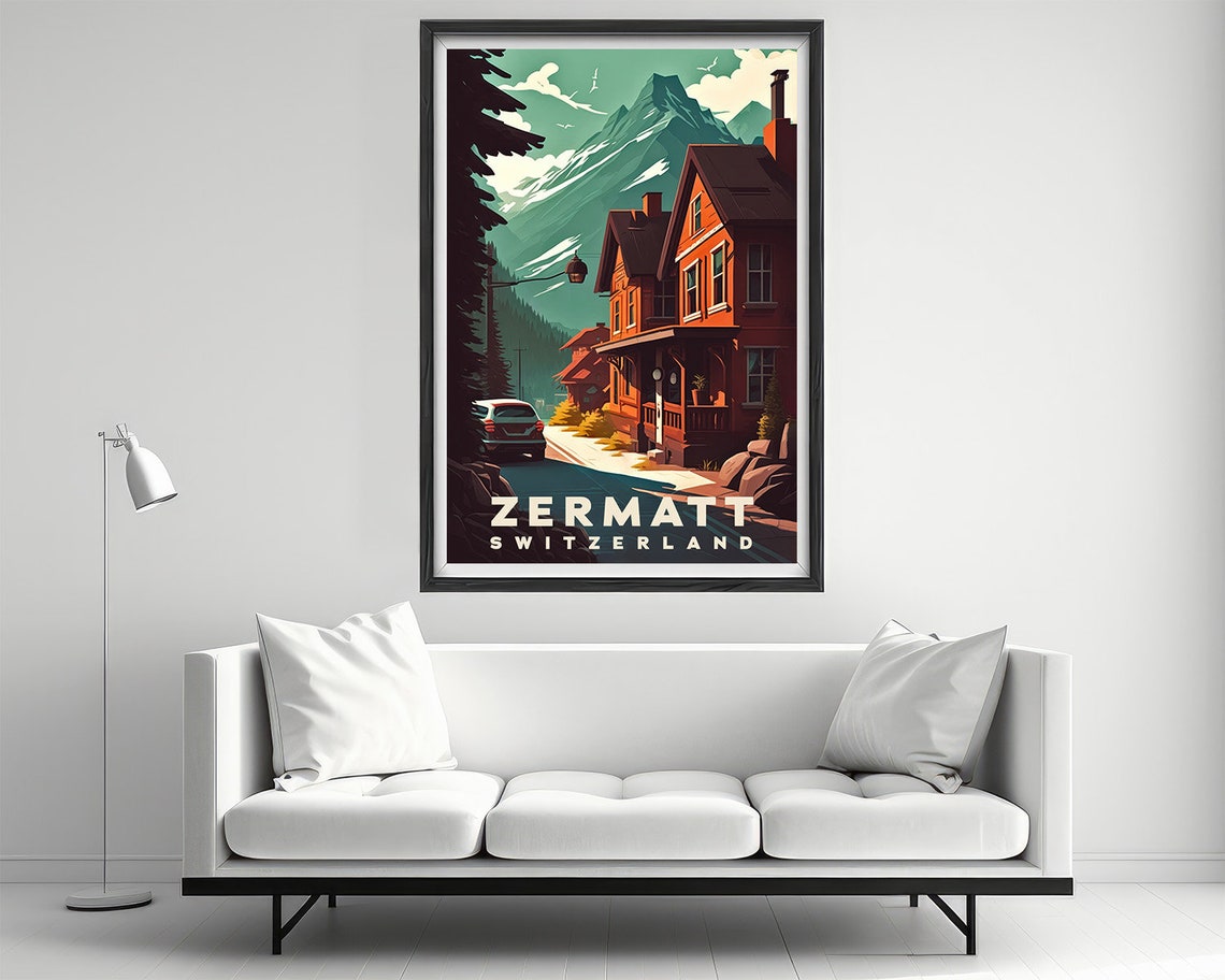 Zermatt Switzerland Travel Poster Zermatt Wall Art Print Zermatt Painting Illustration Switzerland Travel Art Switzerland Decor - Image 2