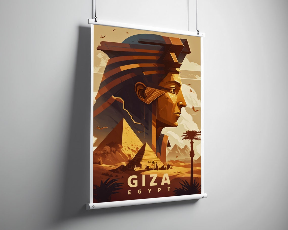 Giza Egypt Sphinx Pyramids Desert Sunset Vintage Travel Poster - Image 3
