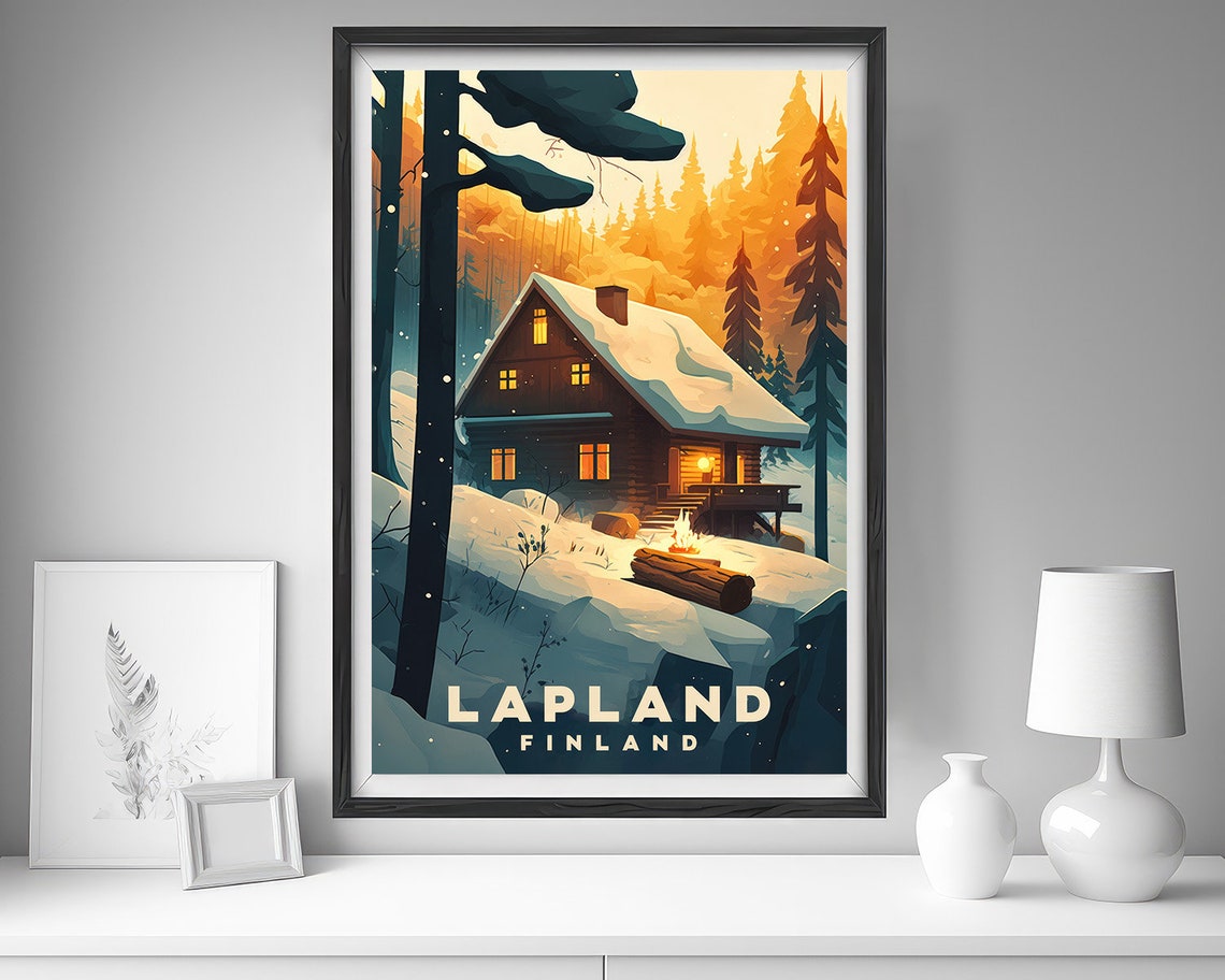 Lapland Finland Travel Poster Lapland Finland Wall Art Print Lapland Finland Finland Painting Illustration Lapland Watercolor Home Decor - Image 4