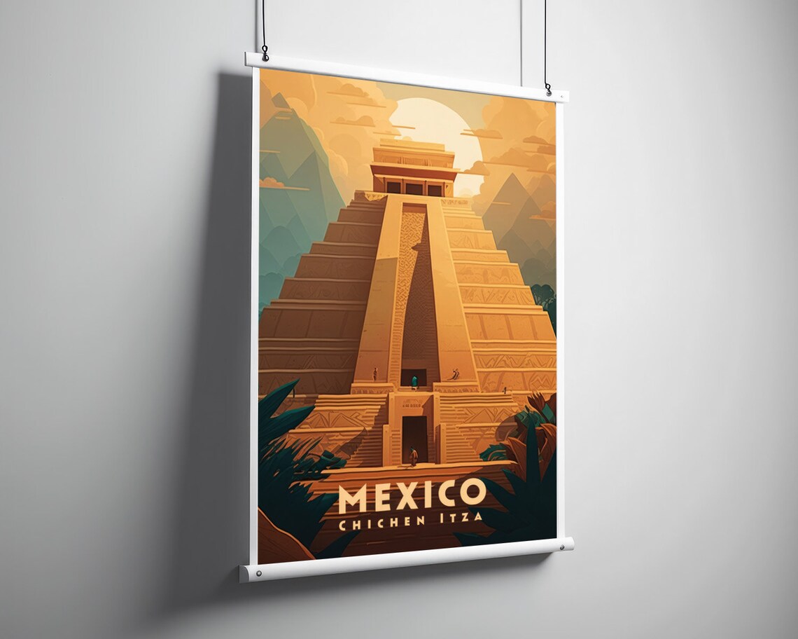 Chichen Itza Mexico Travel Poster, Mexico Pyramid Print - Image 3