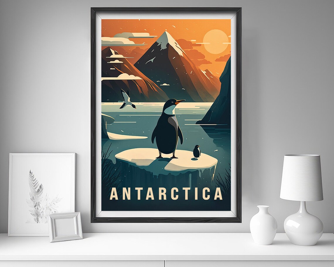 Antarctica Penguins on Ice Vintage Travel Poster Polar Sunset - Image 4