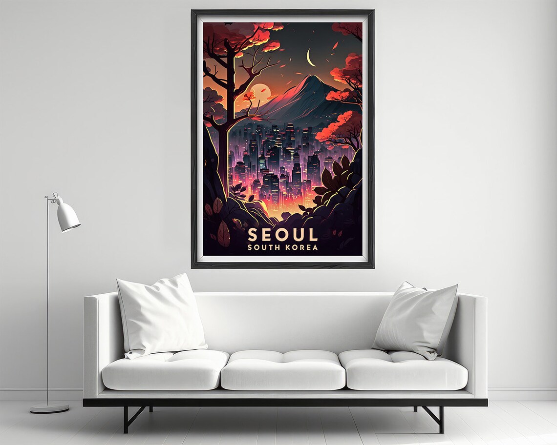 Seoul South Korea Vintage Travel Poster Neon City Skyline Art - Image 2