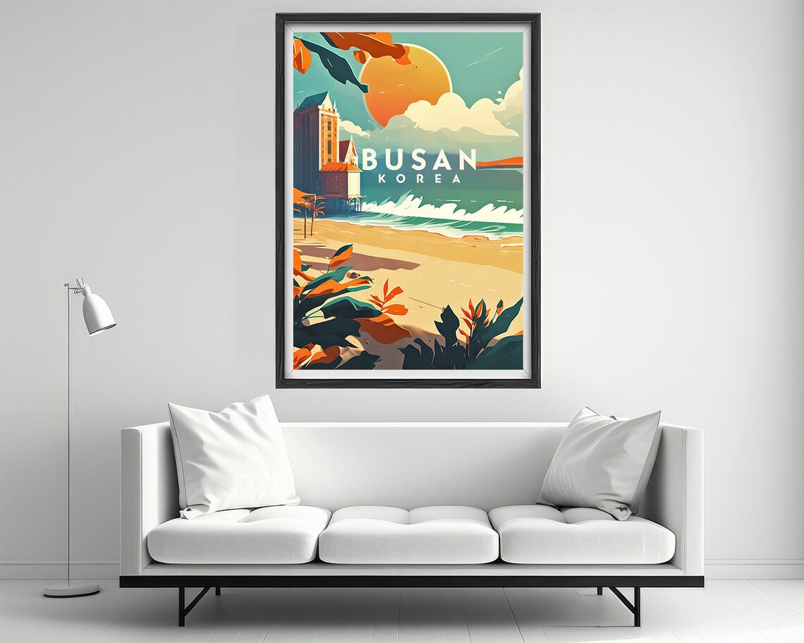 Busan Korea Beach Sunset Shores Ocean Waves Retro Travel Poster - Image 2