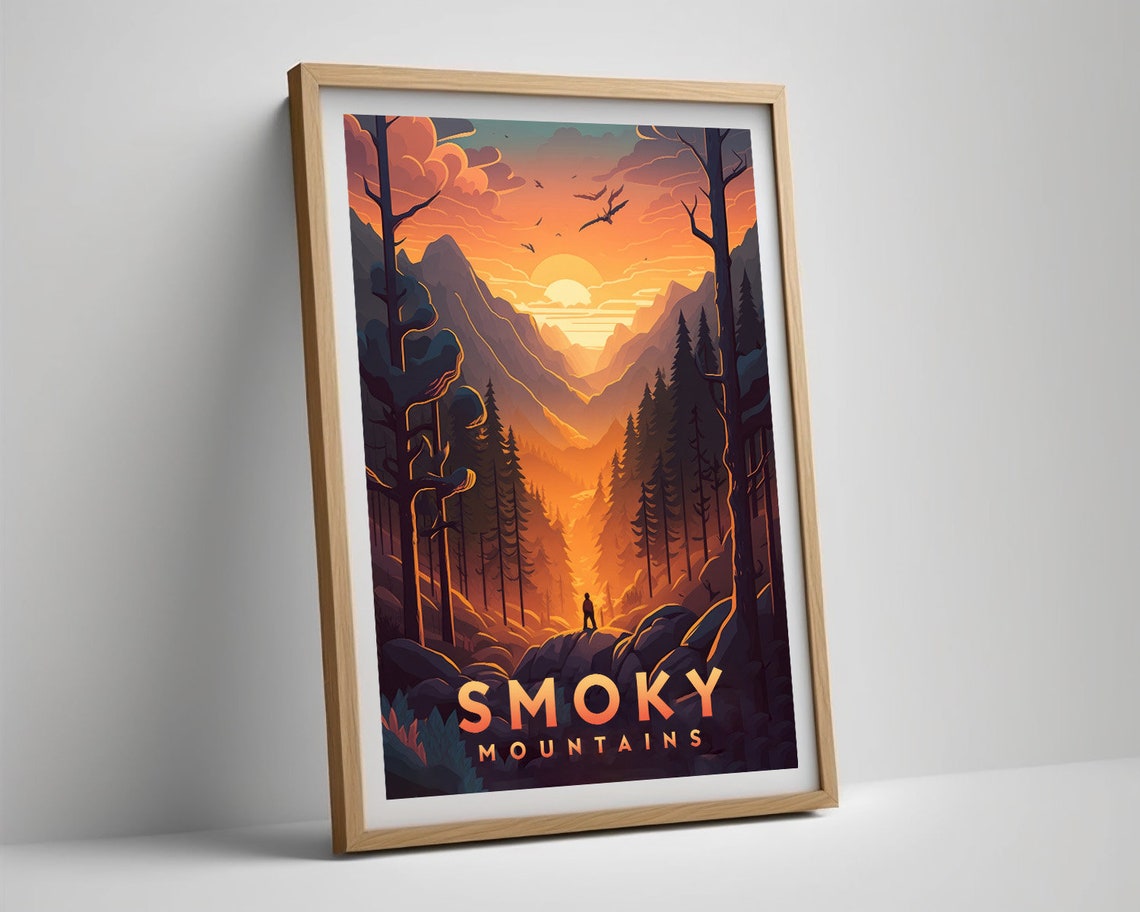 Great Smoky Mountains Travel Poster Great Smoky Mountains Wall Art Print Smoky Mountains Painting Illustration Usa Watercolor Art - Image 5