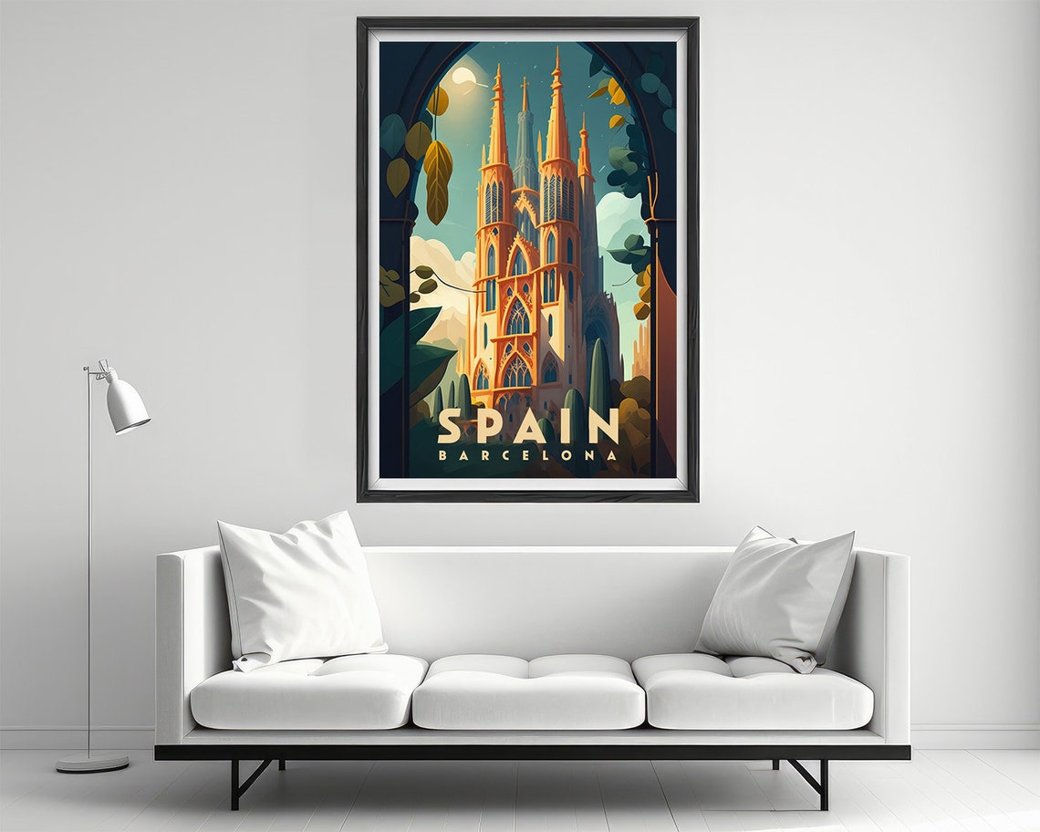 Spain Barcelona Travel Poster Spain Barcelona Wall Art Print Sagrada Familia Painting Barcelona Illustration Spain Watercolor - Image 2