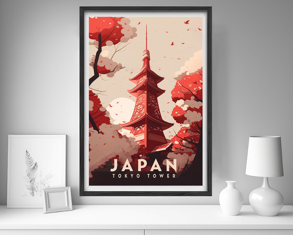 Tokyo Tower Japan Travel Poster, Watercolor Art Print - Image 5