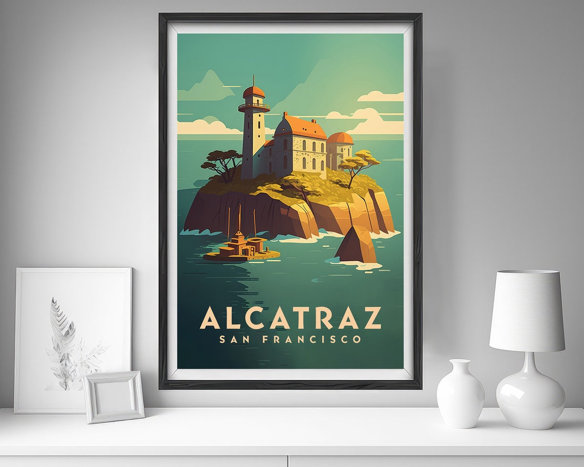 Alcatraz San Francisco Island Lighthouse Bay Retro Travel Poster - Image 4
