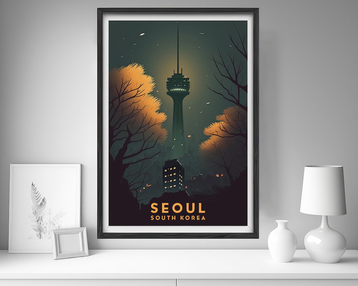 Seoul South Korea Illuminated Tower Autumn Night Travel Poster - Image 4