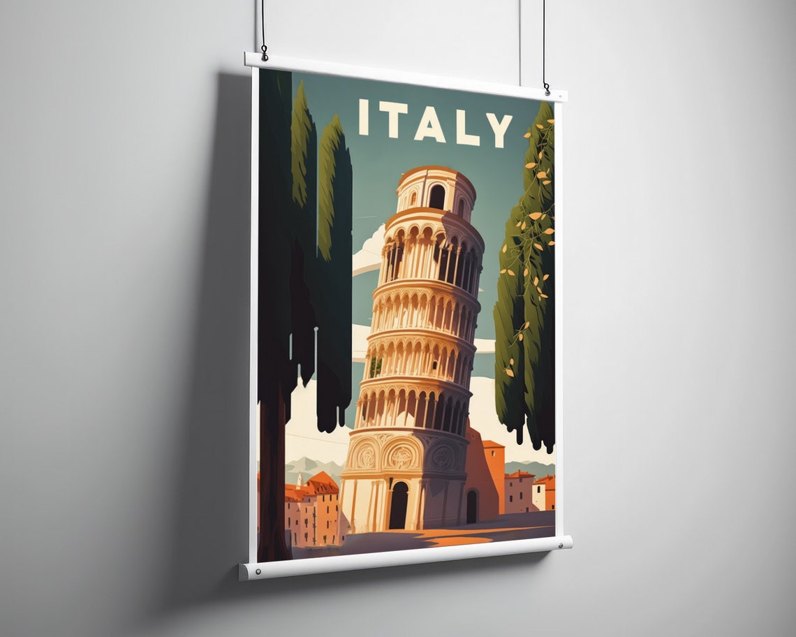 Italy Travel Poster Italy Print Italy Wall Art Leaning Tower Of Pisa Print Italy Painting Italy Illustration Italy Watercolor Home Decor Art - Image 3