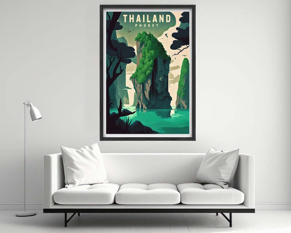 Thailand Phuket Limestone Cliffs Emerald Bay Vintage Travel Poster - Image 2