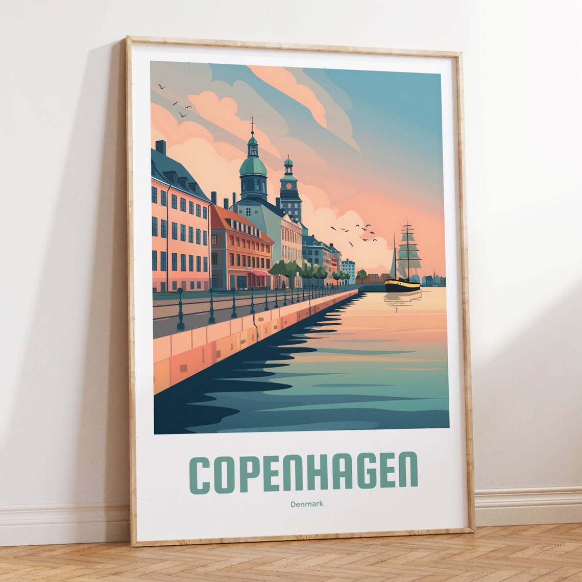 Copenhagen Denmark Nyhavn Waterfront Sailboat Scene Travel Poster - Image 4