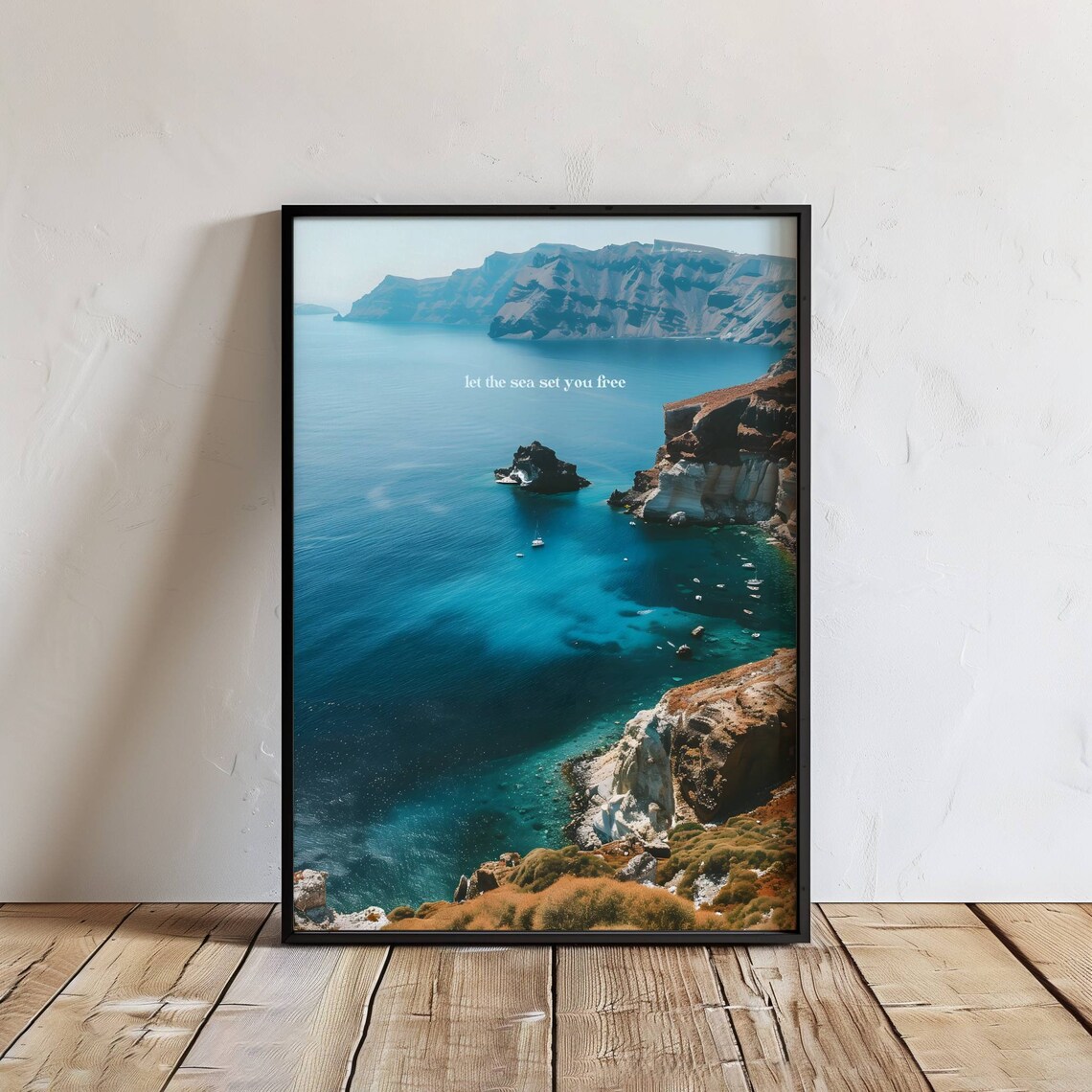 Let the Sea Set You Free Blue Cliff Coast Uplifting Quote Poster - Image 4