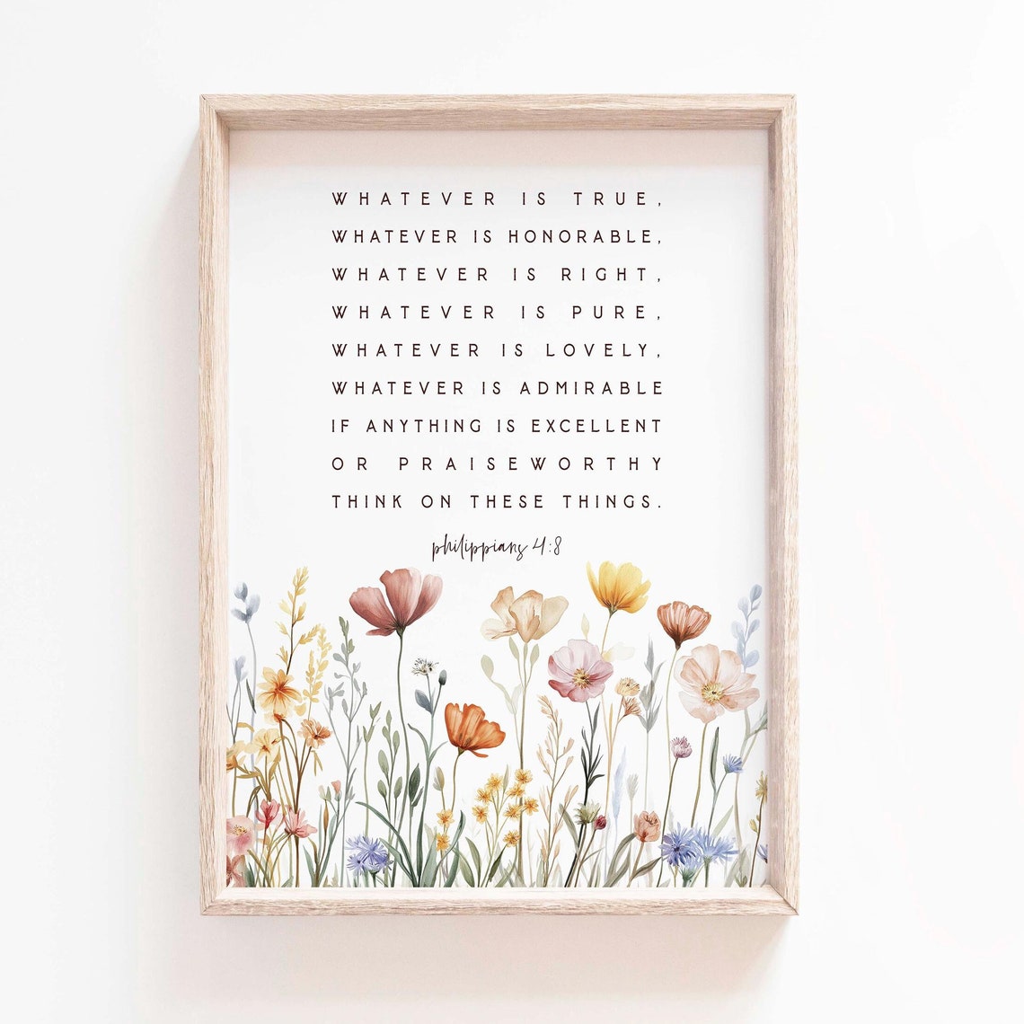 Philippians 4:8 Scripture Sign, Farmhouse Wall Art Print