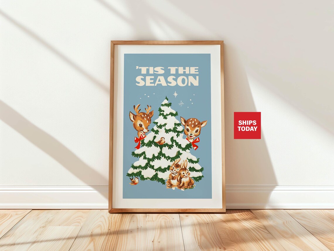 Retro Holiday Art Tis The Season Christmas Poster