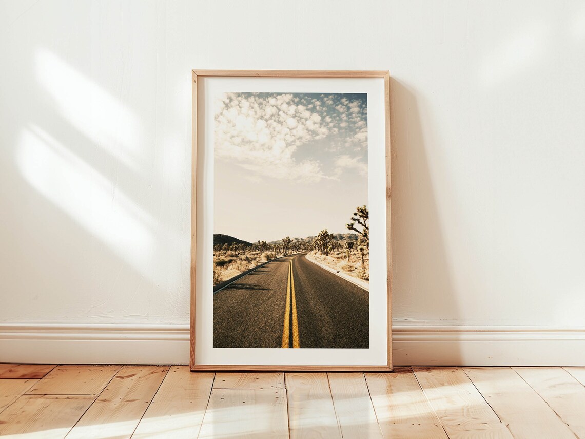 Joshua Tree Desert Road Golden Hour Travel Photography Poster