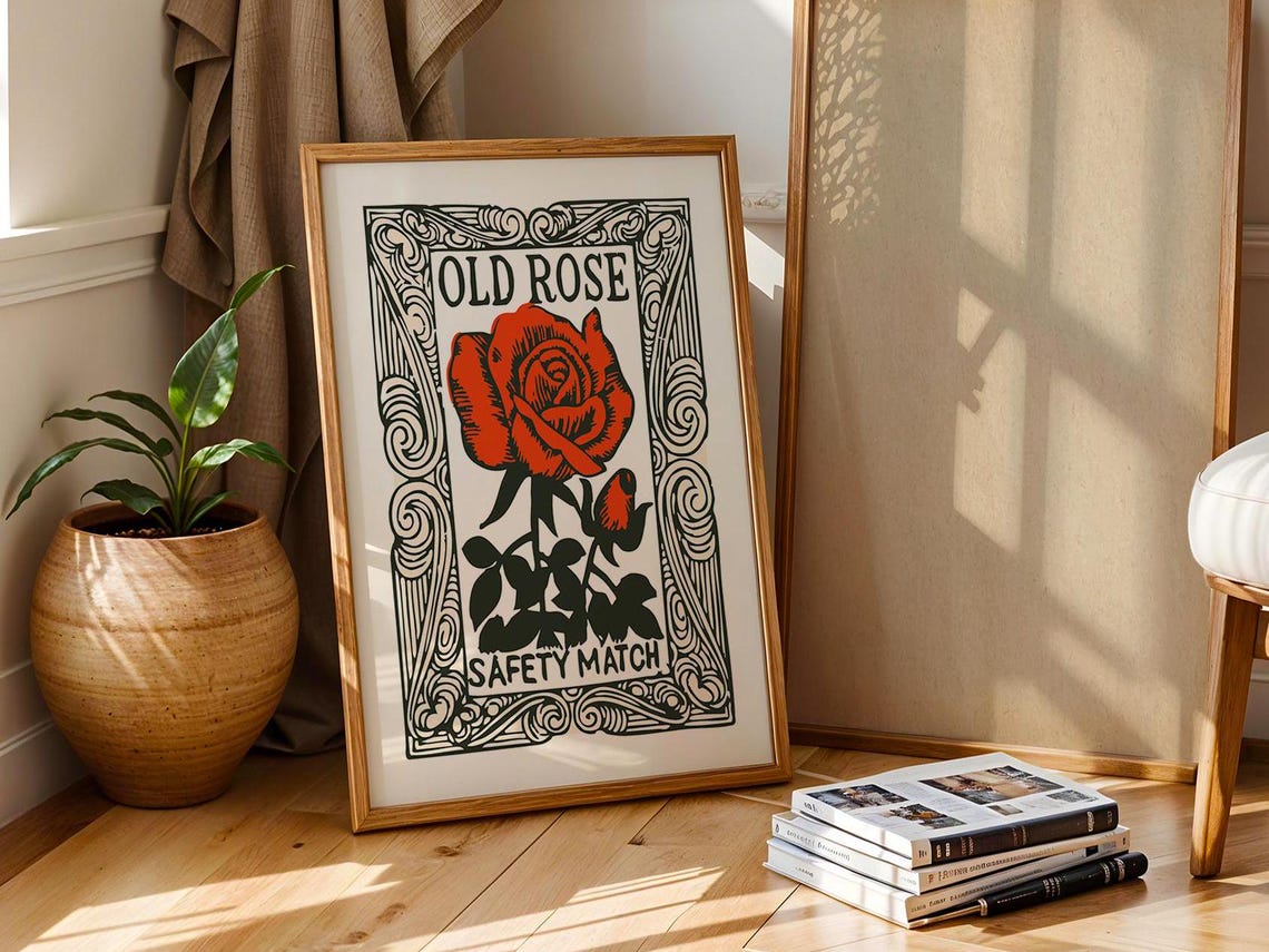 Old Rose Safety Match Vintage Matchbox Botanical Rose Poster - Image 4